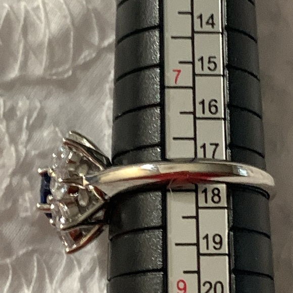 Brilliant Lab Created Sapphire & White Topaz Halo Dinner Ring Sterling Size 8 - Picture 5 of 11